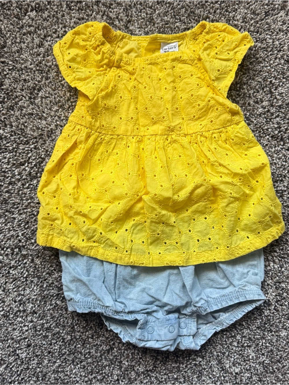 Carter's Yellow Eyelet One-Piece with Light Blue Bloomers